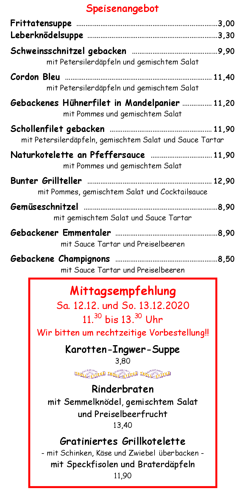 Unser Speisenangebot 28. 29.11.20
